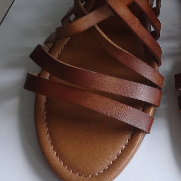 American Eagle women's strappy sandals size 6 1/2, brown with 1" wedge heels VGC - Picture 12 of 13